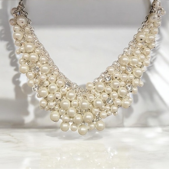 Macy’s Pearl & Rhinestone Bib Necklace - Picture 3 of 3